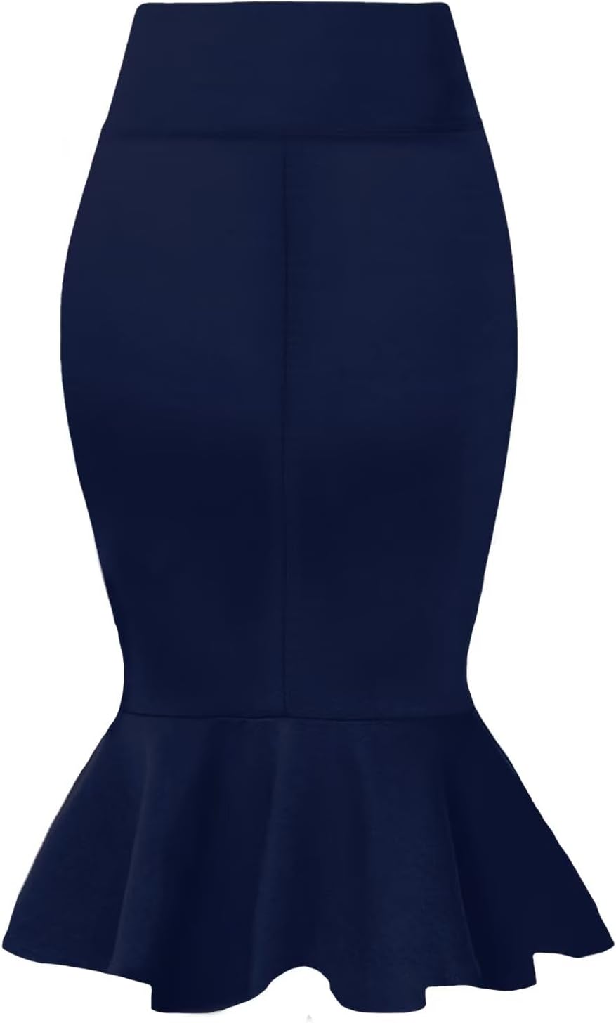 Women's Premium Nylon Stretch Ponte Fishtail Pencil Skirt for the Workplace
