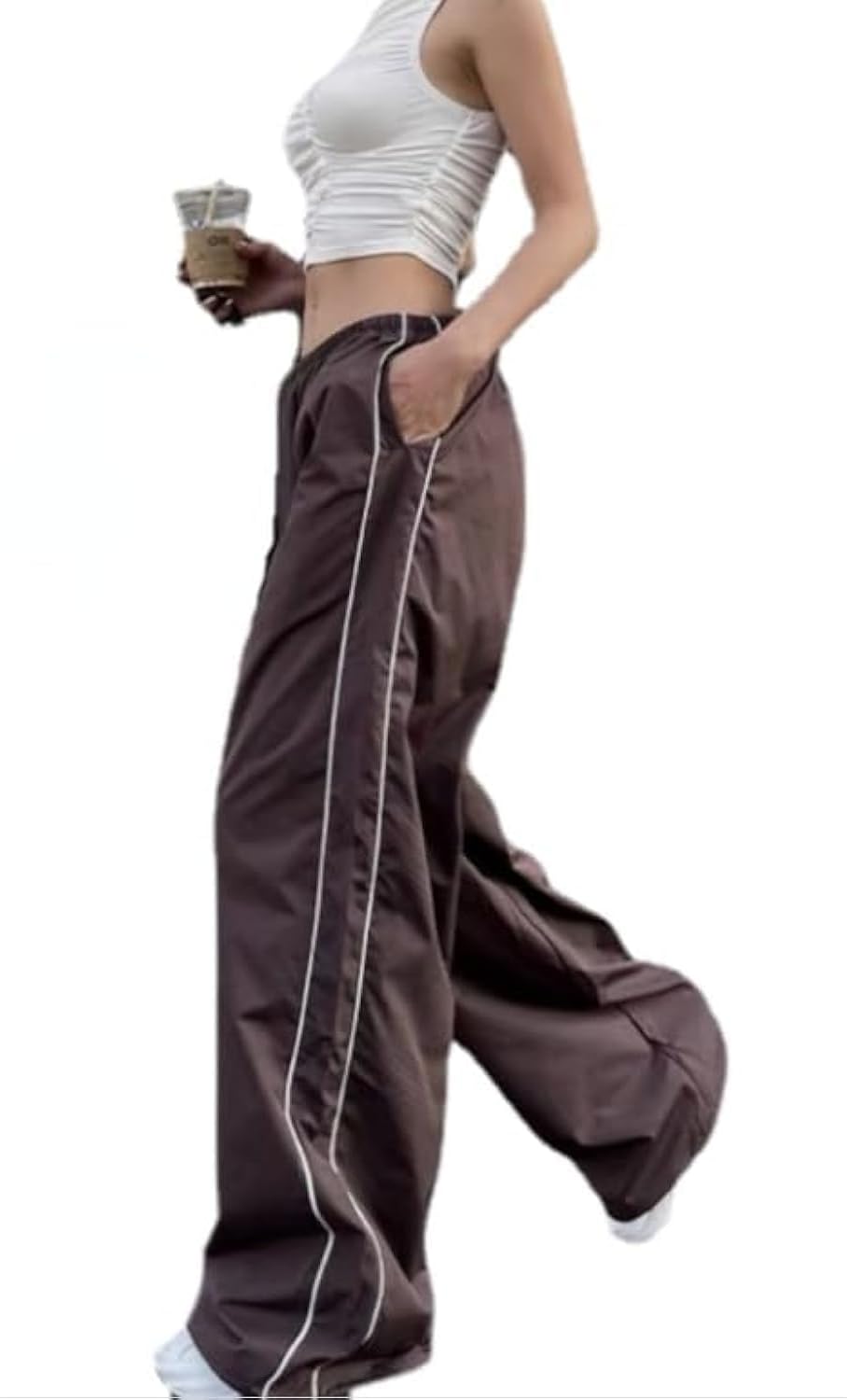 Women's Athletic Pants – Loose-Fit Parachute Pants – Y2K Style Trousers (Black, Size S)