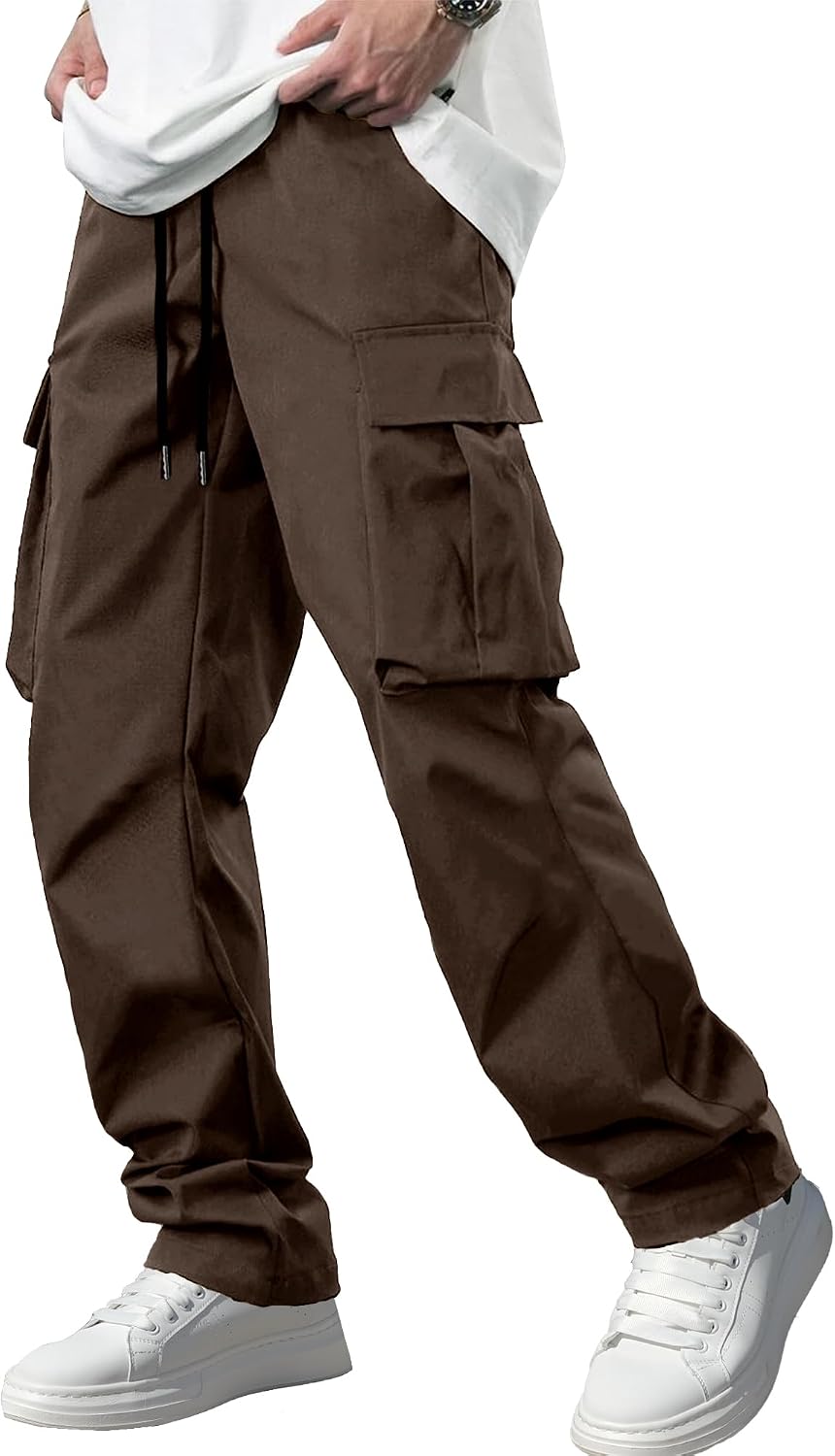 Men's Casual Cargo Pants / Joggers / Stretch Sweatpants (Multi-pocket design, Black)