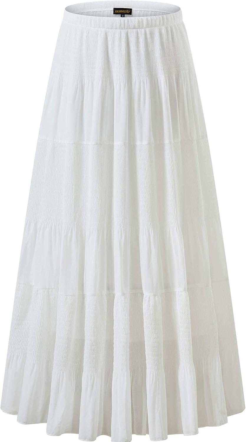 Women's Chiffon High-Waisted Pleated A-Line Maxi Skirt with Elastic Waist (Coffee Floral Print, Size M)