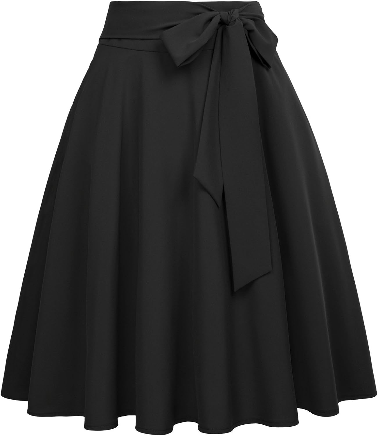 Women's High-Waisted A-Line Street-Style Pleated Midi Skirt (Black-1, Size S, BP561-1)