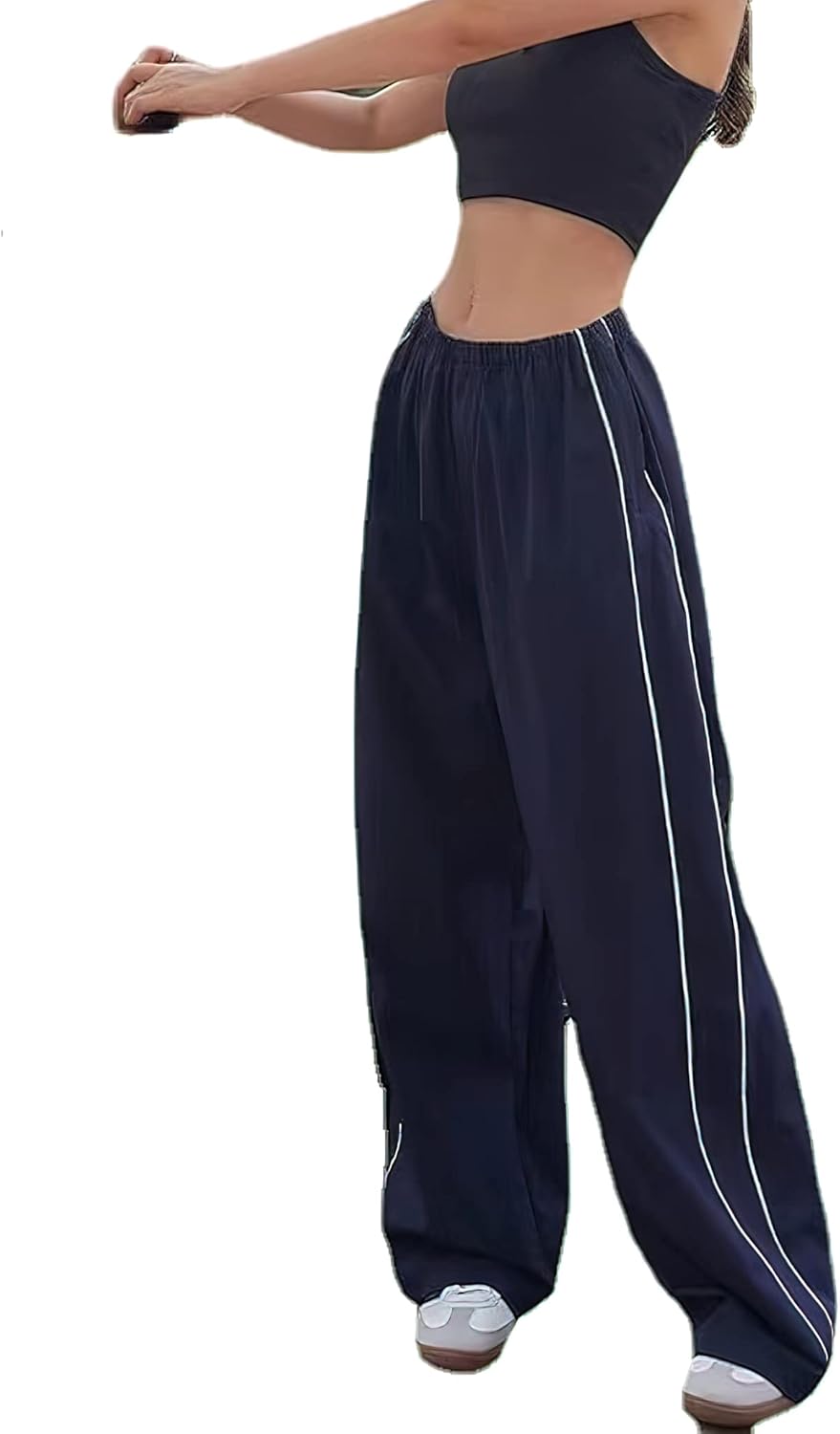 Women's Athletic Pants – Loose-Fit Parachute Pants – Y2K Style Trousers (Black, Size S)