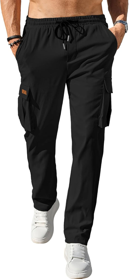 Men's Casual Cargo Pants / Joggers / Stretch Sweatpants (Multi-pocket design, Black)