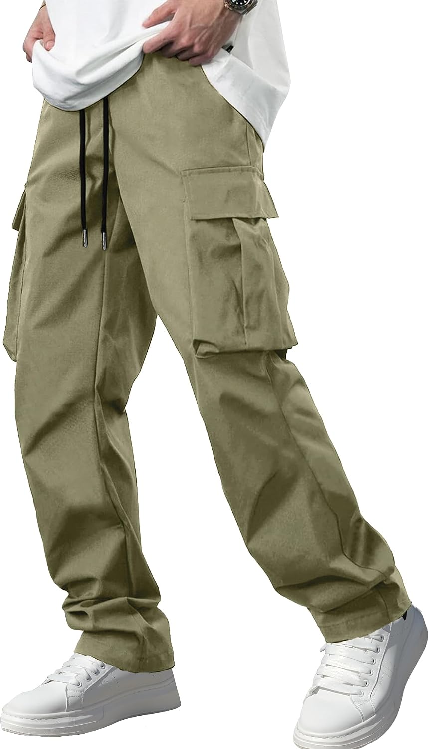 Men's Casual Cargo Pants / Joggers / Stretch Sweatpants (Multi-pocket design, Black)