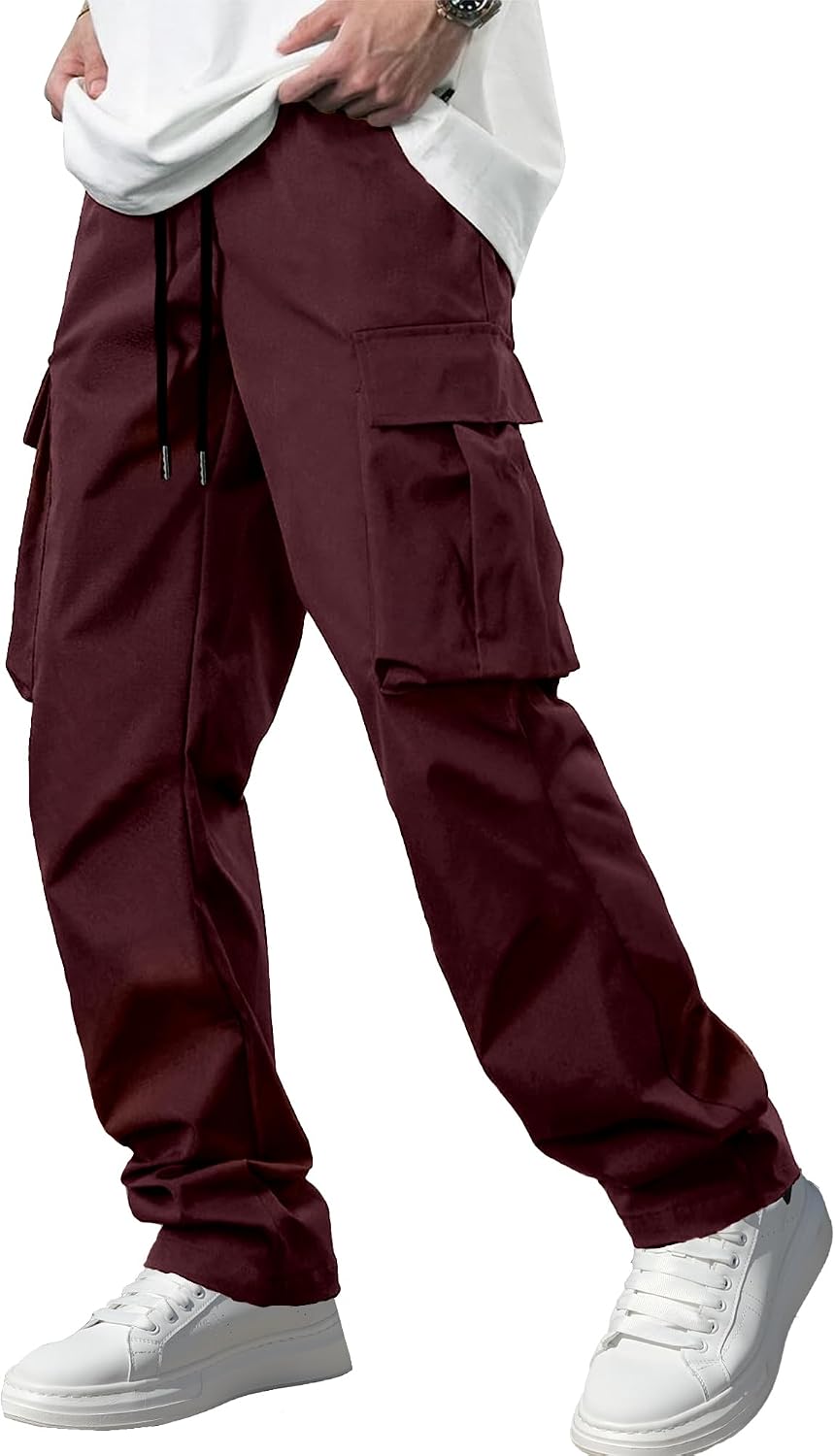 Men's Casual Cargo Pants / Joggers / Stretch Sweatpants (Multi-pocket design, Black)