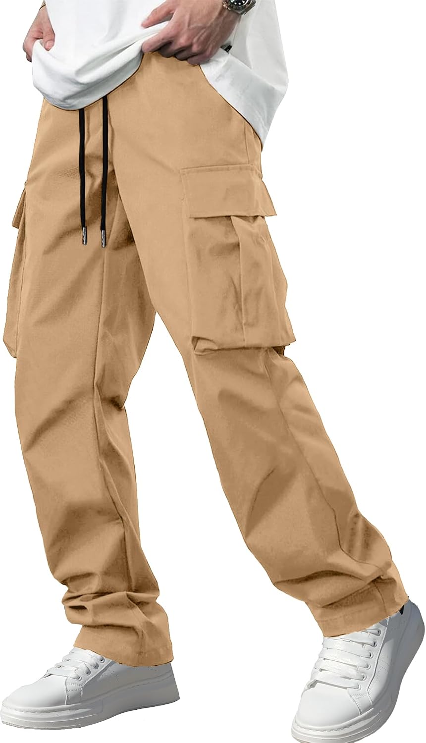 Men's Casual Cargo Pants / Joggers / Stretch Sweatpants (Multi-pocket design, Black)