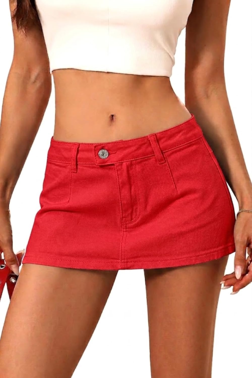 Women's Stretch Denim Mini Skirt – Low-Rise Y2K Style Denim Skort (with Built-in Shorts)