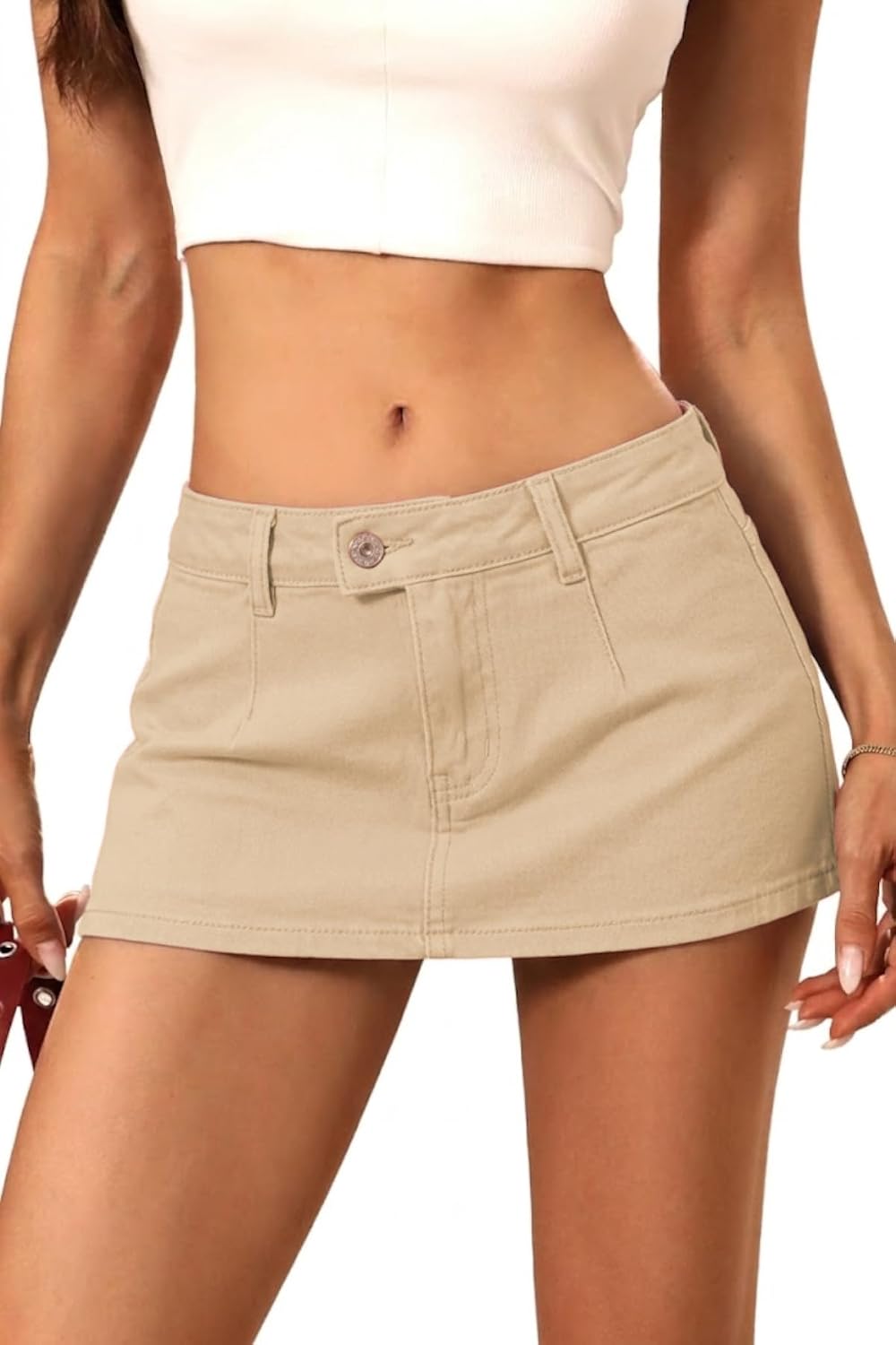 Women's Stretch Denim Mini Skirt – Low-Rise Y2K Style Denim Skort (with Built-in Shorts)