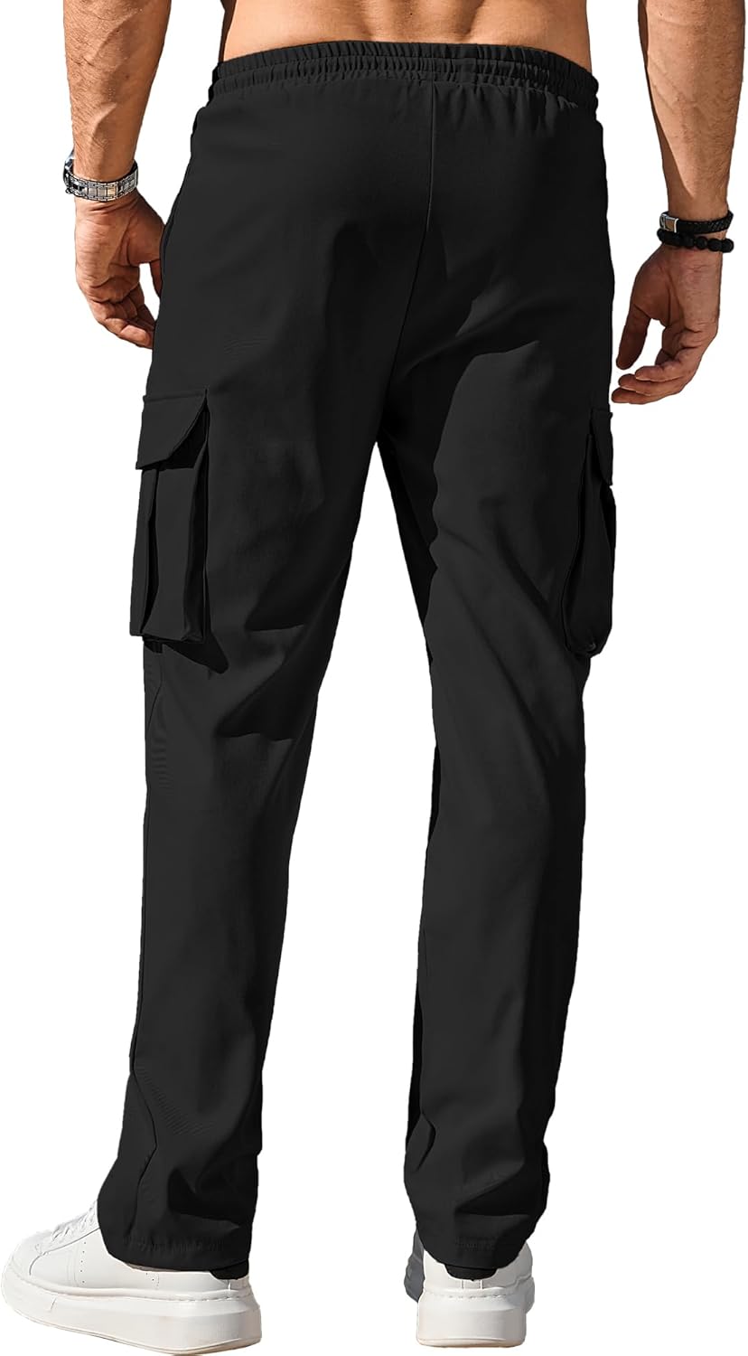 Men's Casual Cargo Pants / Joggers / Stretch Sweatpants (Multi-pocket design, Black)