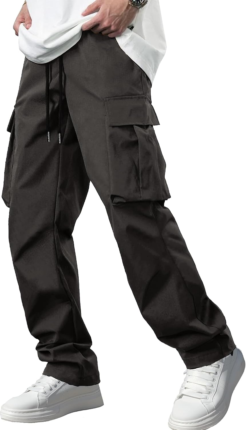 Men's Casual Cargo Pants / Joggers / Stretch Sweatpants (Multi-pocket design, Black)