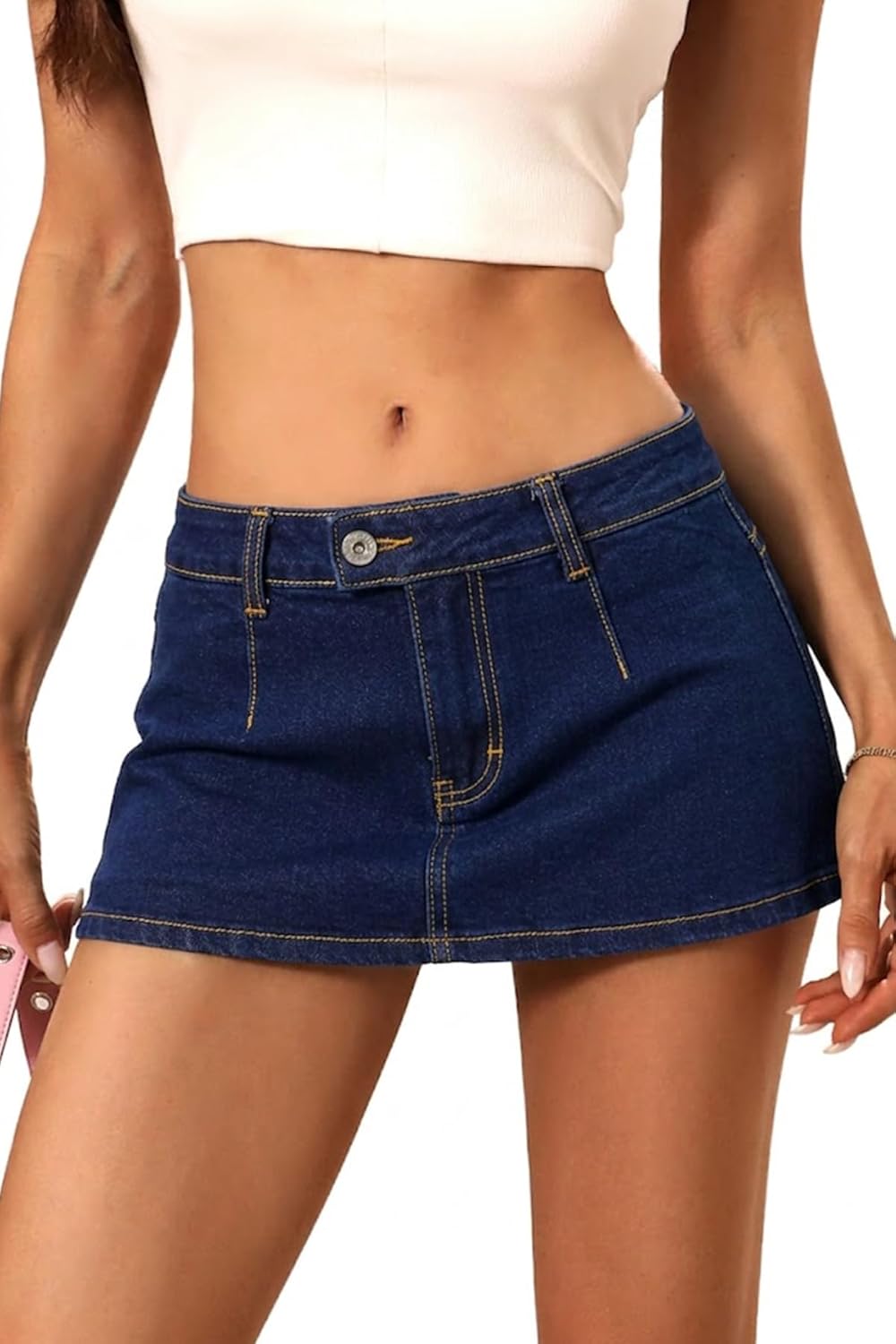 Women's Stretch Denim Mini Skirt – Low-Rise Y2K Style Denim Skort (with Built-in Shorts)