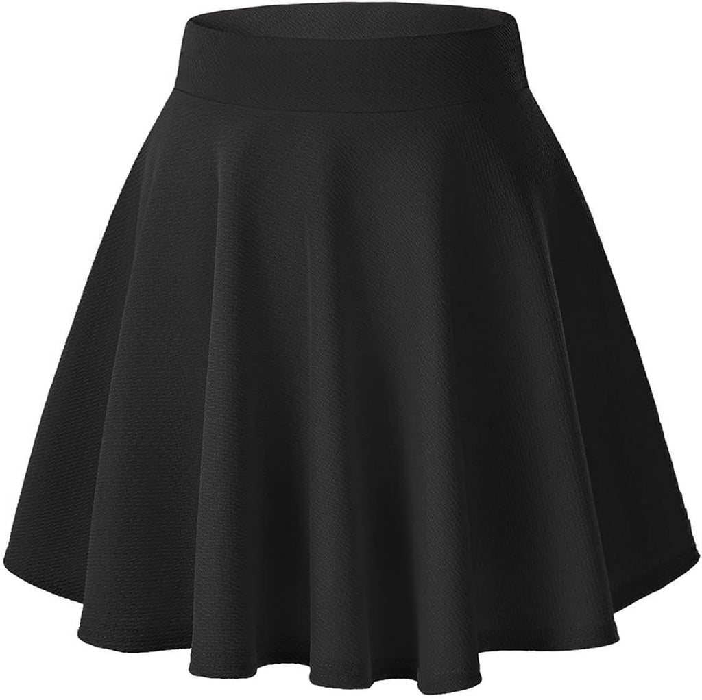 Women's Basic Versatile Stretchy Casual Mini Skater Skirt with Slight Flare (Plus Size/XL, Black)