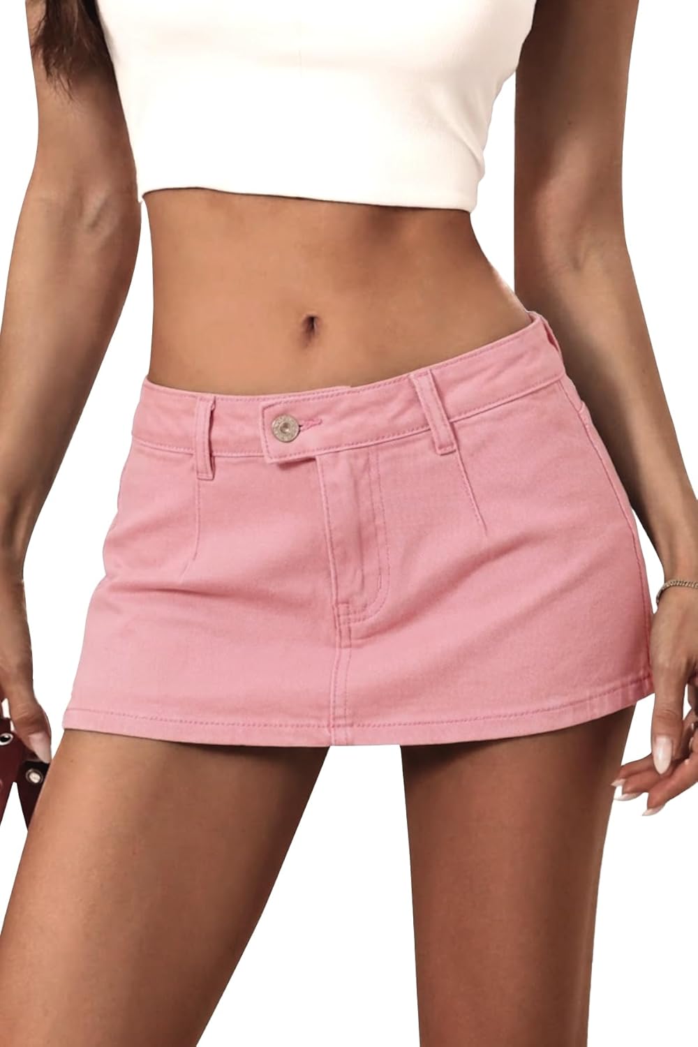 Women's Stretch Denim Mini Skirt – Low-Rise Y2K Style Denim Skort (with Built-in Shorts)