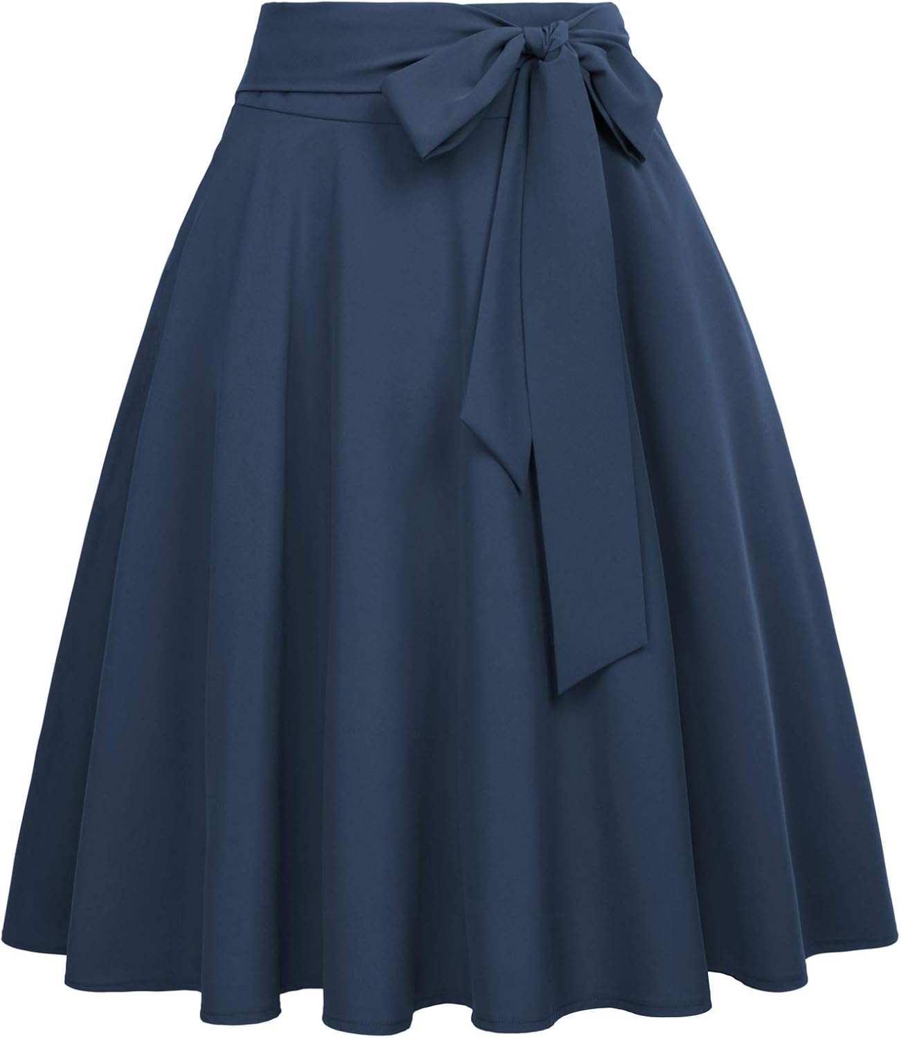 Women's High-Waisted A-Line Street-Style Pleated Midi Skirt (Black-1, Size S, BP561-1)