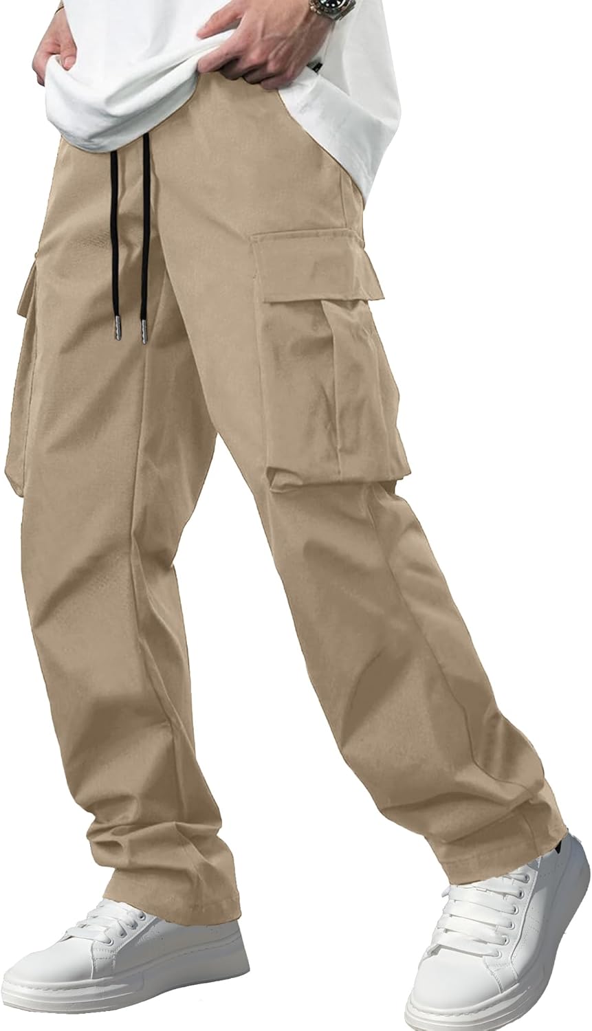 Men's Casual Cargo Pants / Joggers / Stretch Sweatpants (Multi-pocket design, Black)