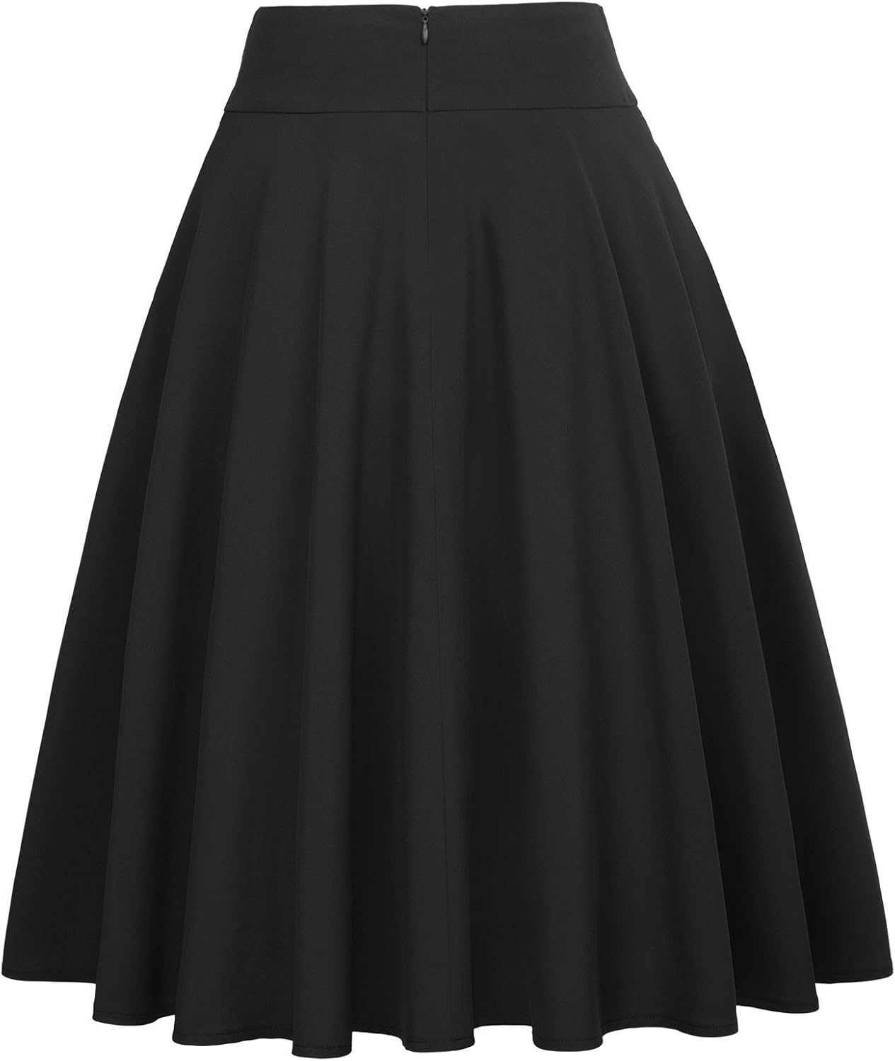 Women's High-Waisted A-Line Street-Style Pleated Midi Skirt (Black-1, Size S, BP561-1)
