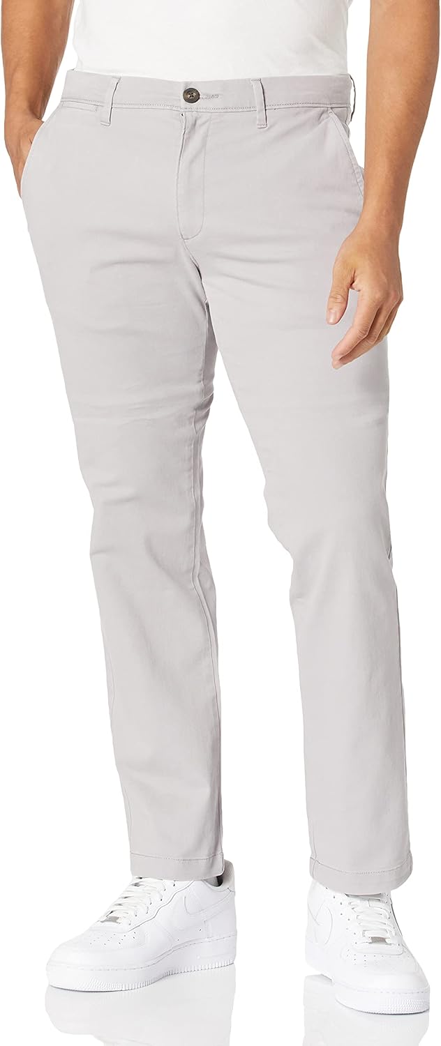Men's Slim-Fit All-Weather Stretch Casual Chinos (Khaki, Size 34W x 32L)