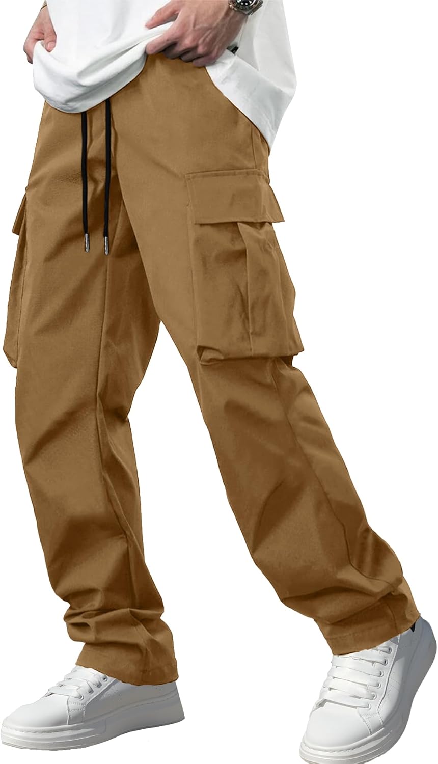 Men's Casual Cargo Pants / Joggers / Stretch Sweatpants (Multi-pocket design, Black)