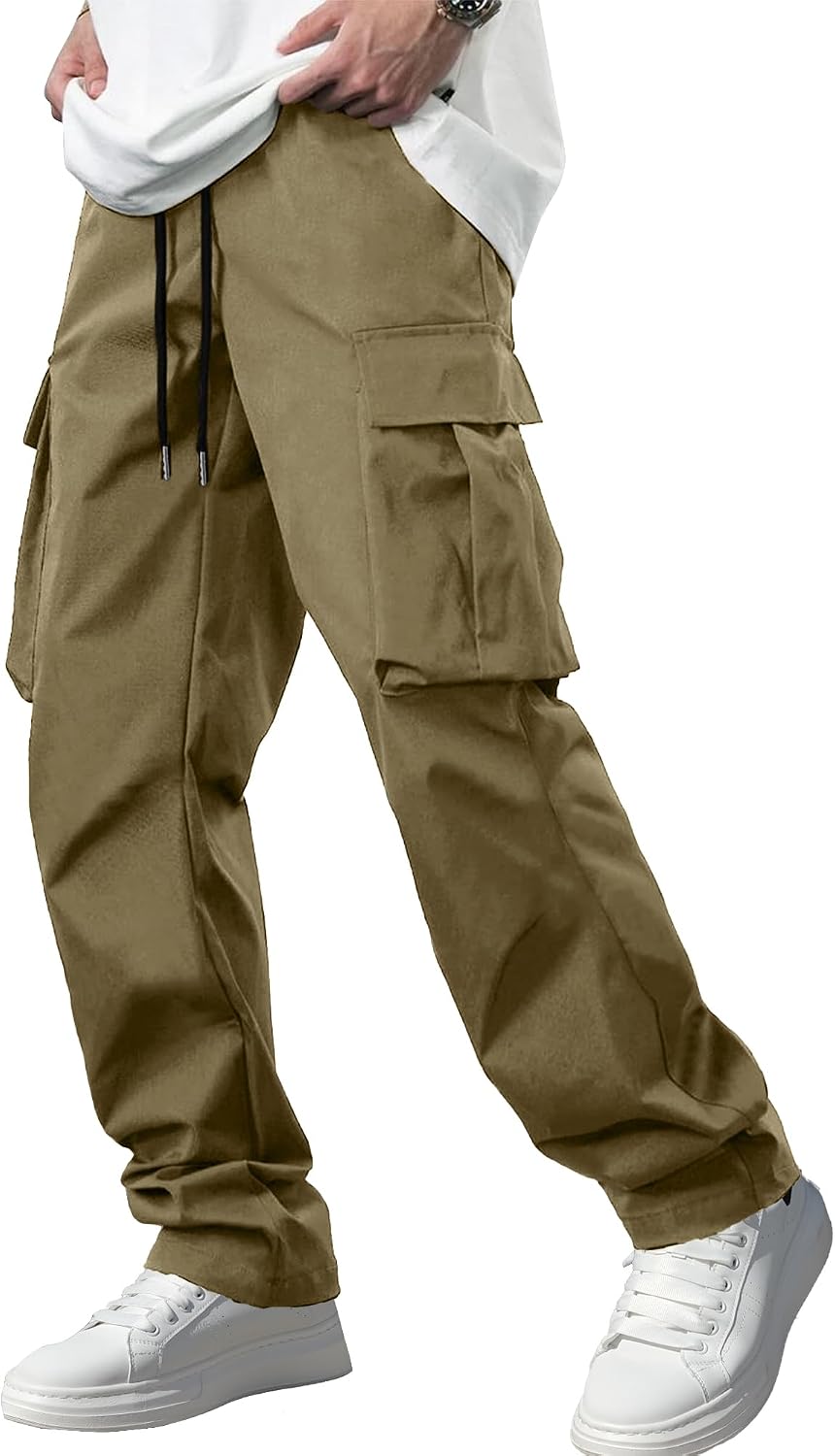 Men's Casual Cargo Pants / Joggers / Stretch Sweatpants (Multi-pocket design, Black)