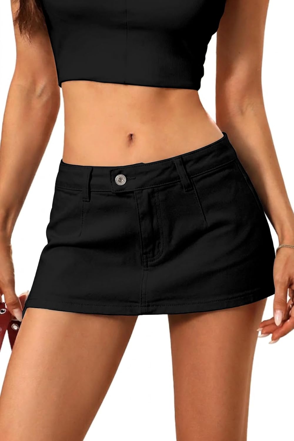 Women's Stretch Denim Mini Skirt – Low-Rise Y2K Style Denim Skort (with Built-in Shorts)