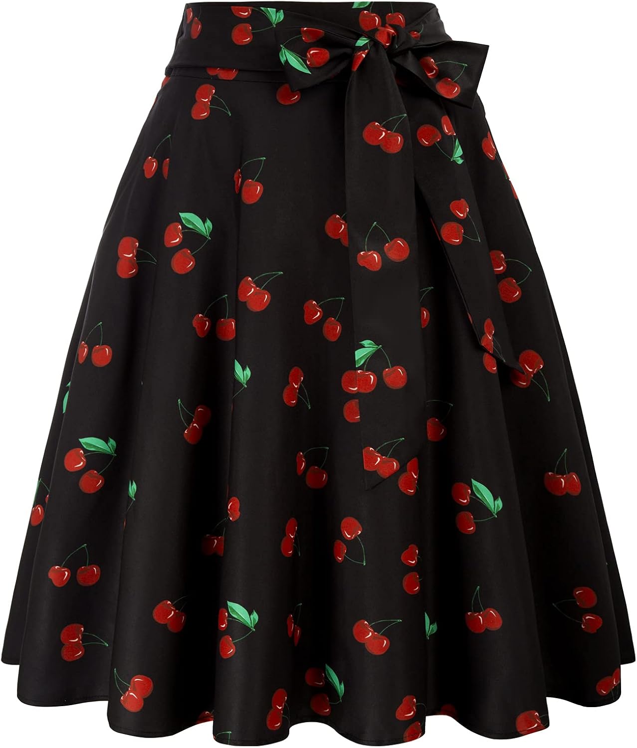 Women's High-Waisted A-Line Street-Style Pleated Midi Skirt (Black-1, Size S, BP561-1)
