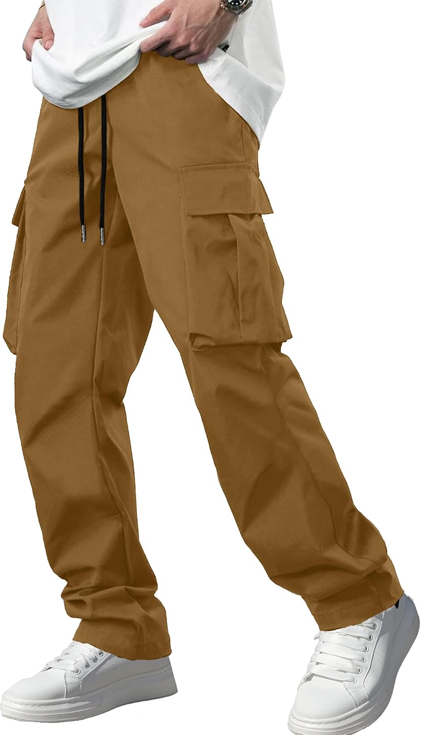 Men's Casual Cargo Pants / Joggers / Stretch Sweatpants (Multi-pocket design, Black)