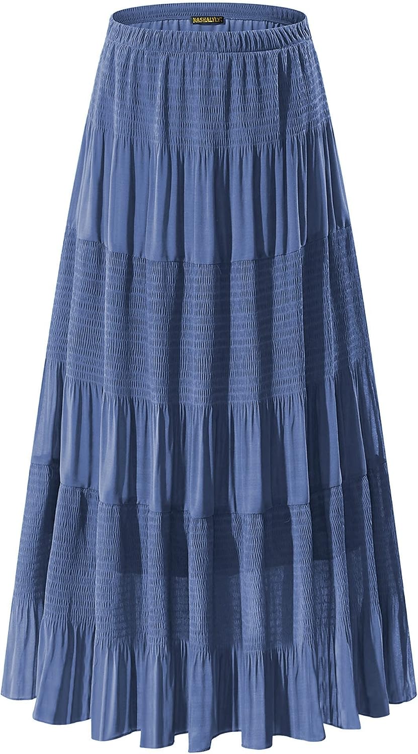 Women's Chiffon High-Waisted Pleated A-Line Maxi Skirt with Elastic Waist (Coffee Floral Print, Size M)
