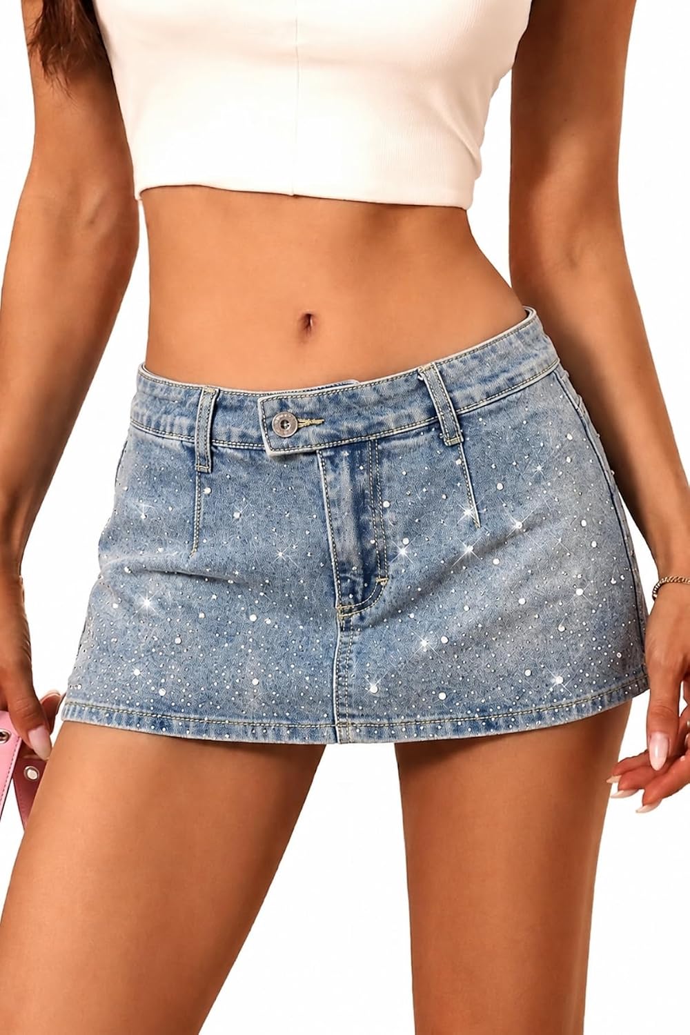 Women's Stretch Denim Mini Skirt – Low-Rise Y2K Style Denim Skort (with Built-in Shorts)