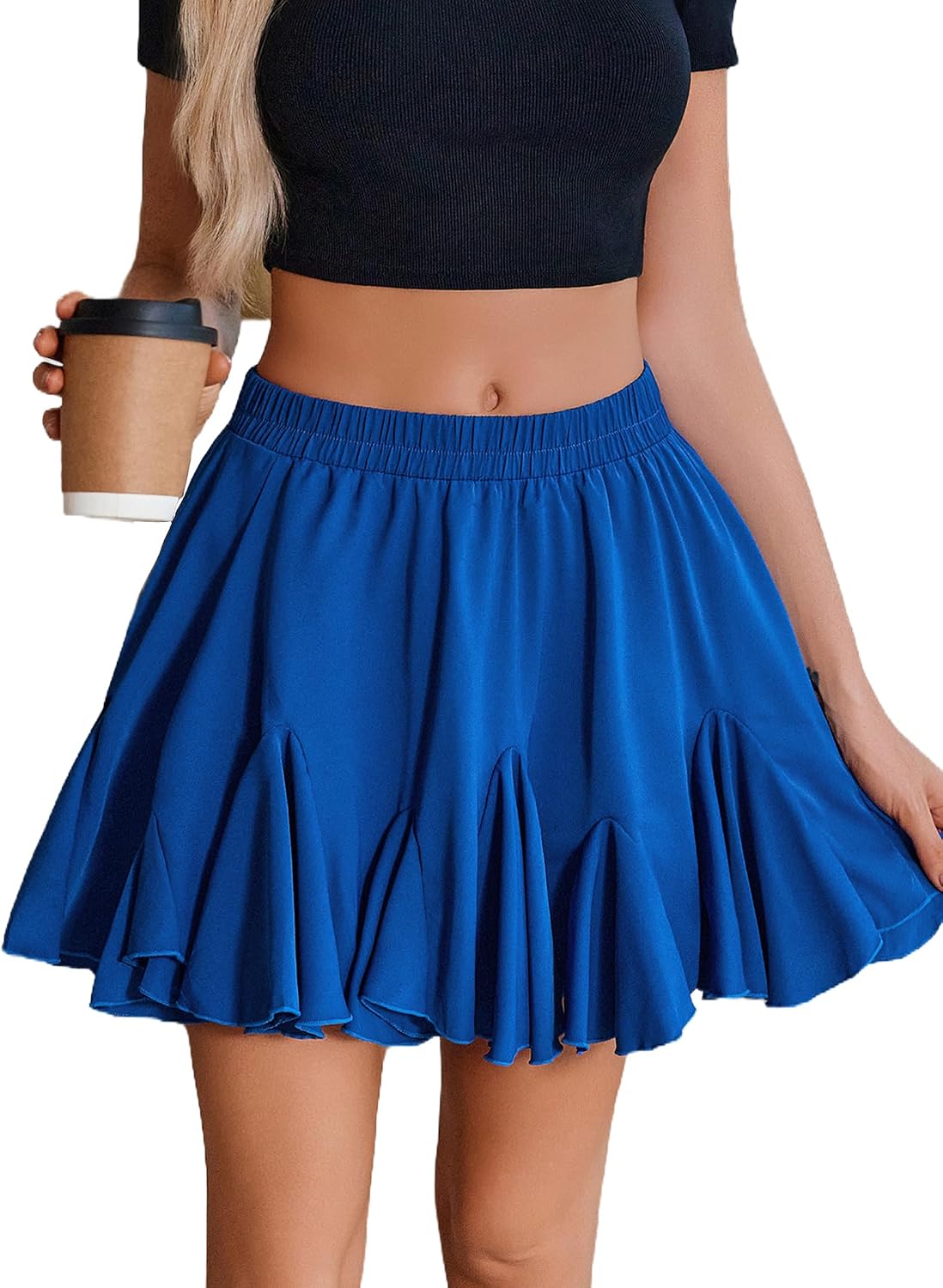 Women's White Ruffle-Hem Mini Skirt – High-Waisted Flared Skater Skirt