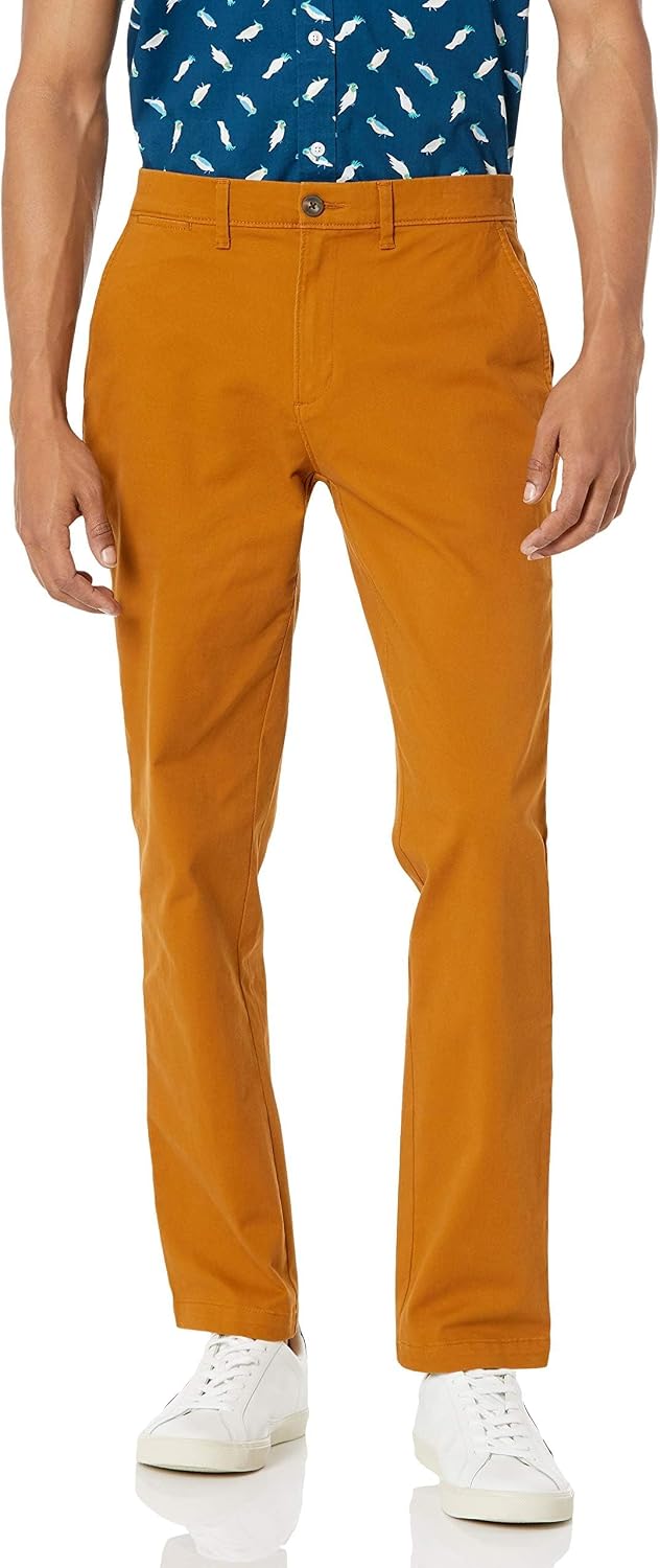 Men's Slim-Fit All-Weather Stretch Casual Chinos (Khaki, Size 34W x 32L)