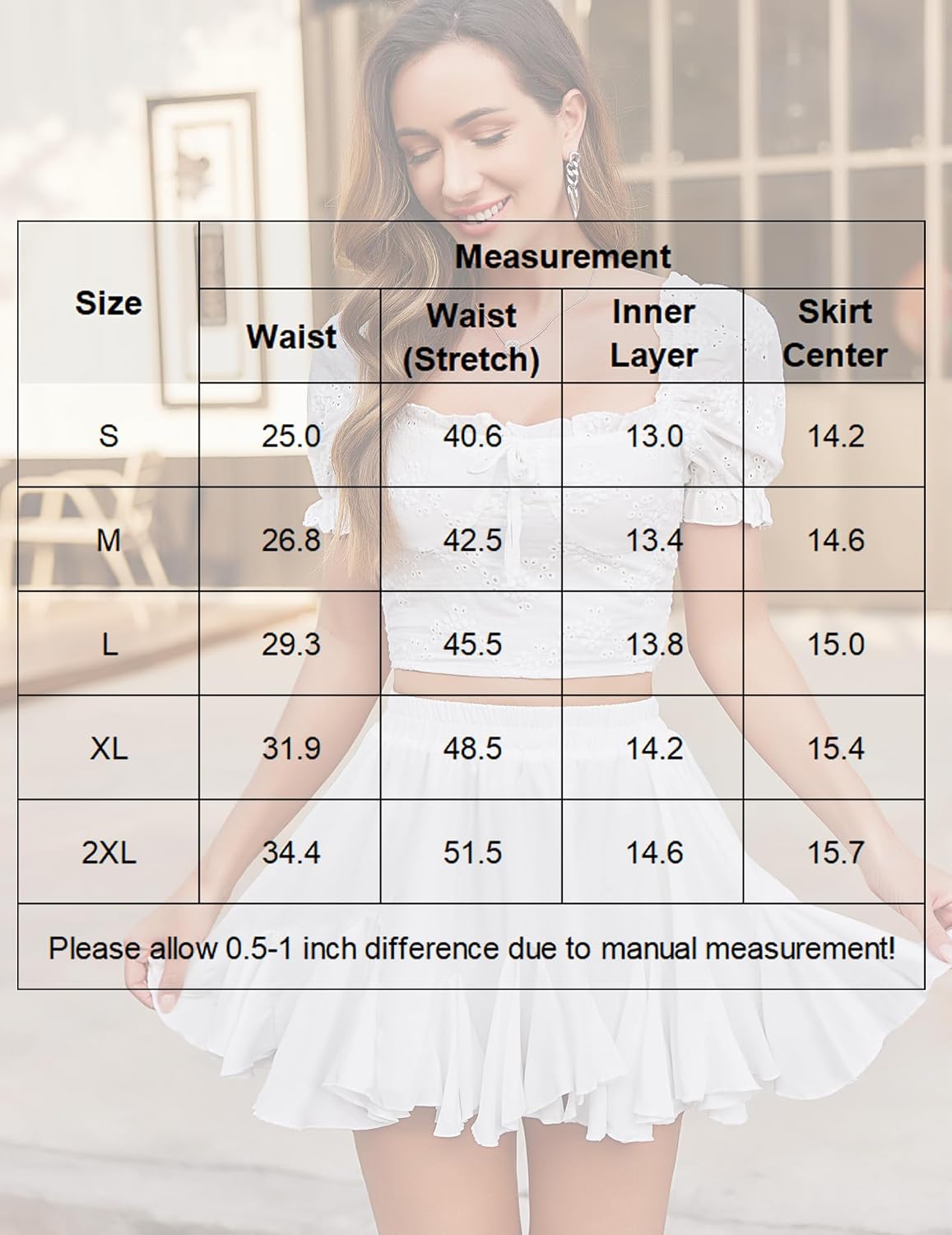 Women's White Ruffle-Hem Mini Skirt – High-Waisted Flared Skater Skirt