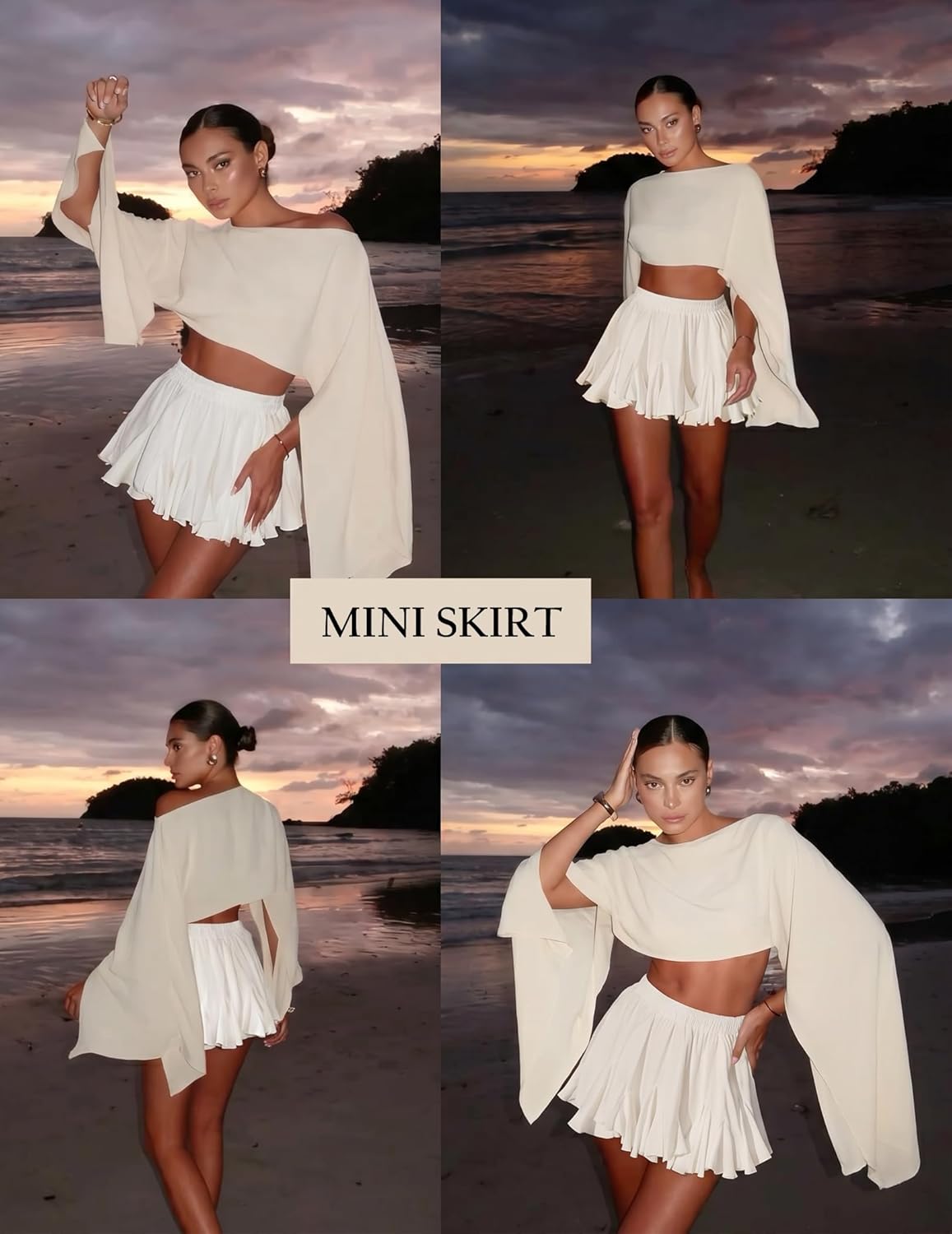 Women's White Ruffle-Hem Mini Skirt – High-Waisted Flared Skater Skirt