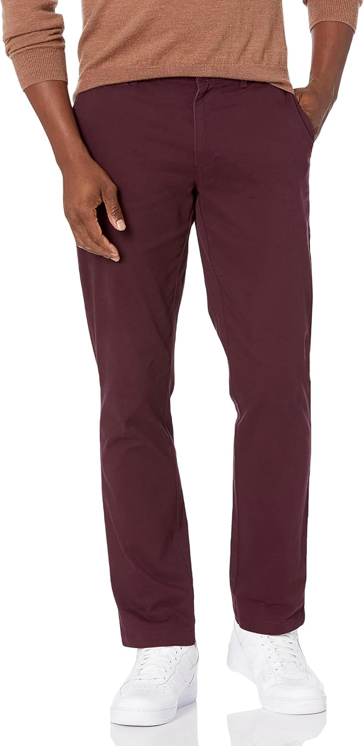 Men's Slim-Fit All-Weather Stretch Casual Chinos (Khaki, Size 34W x 32L)