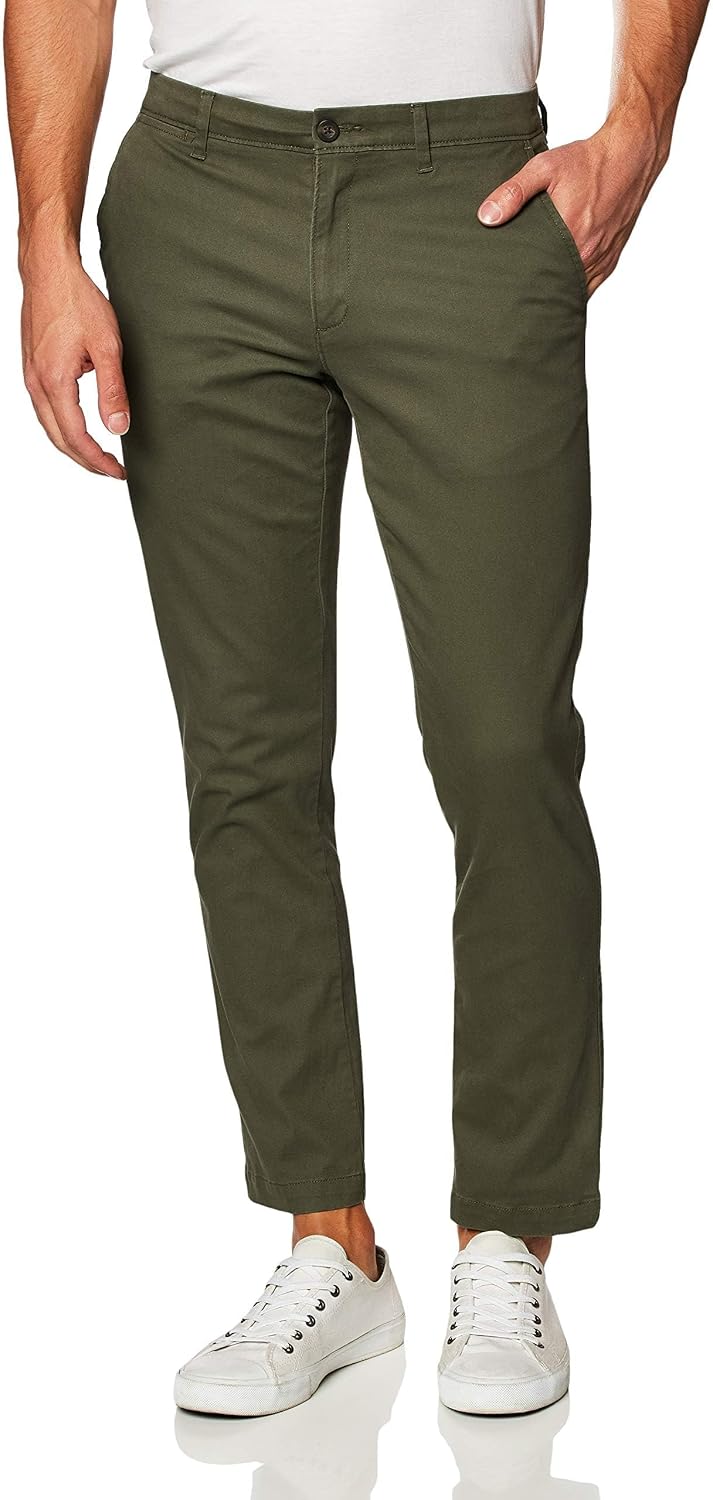Men's Slim-Fit All-Weather Stretch Casual Chinos (Khaki, Size 34W x 32L)