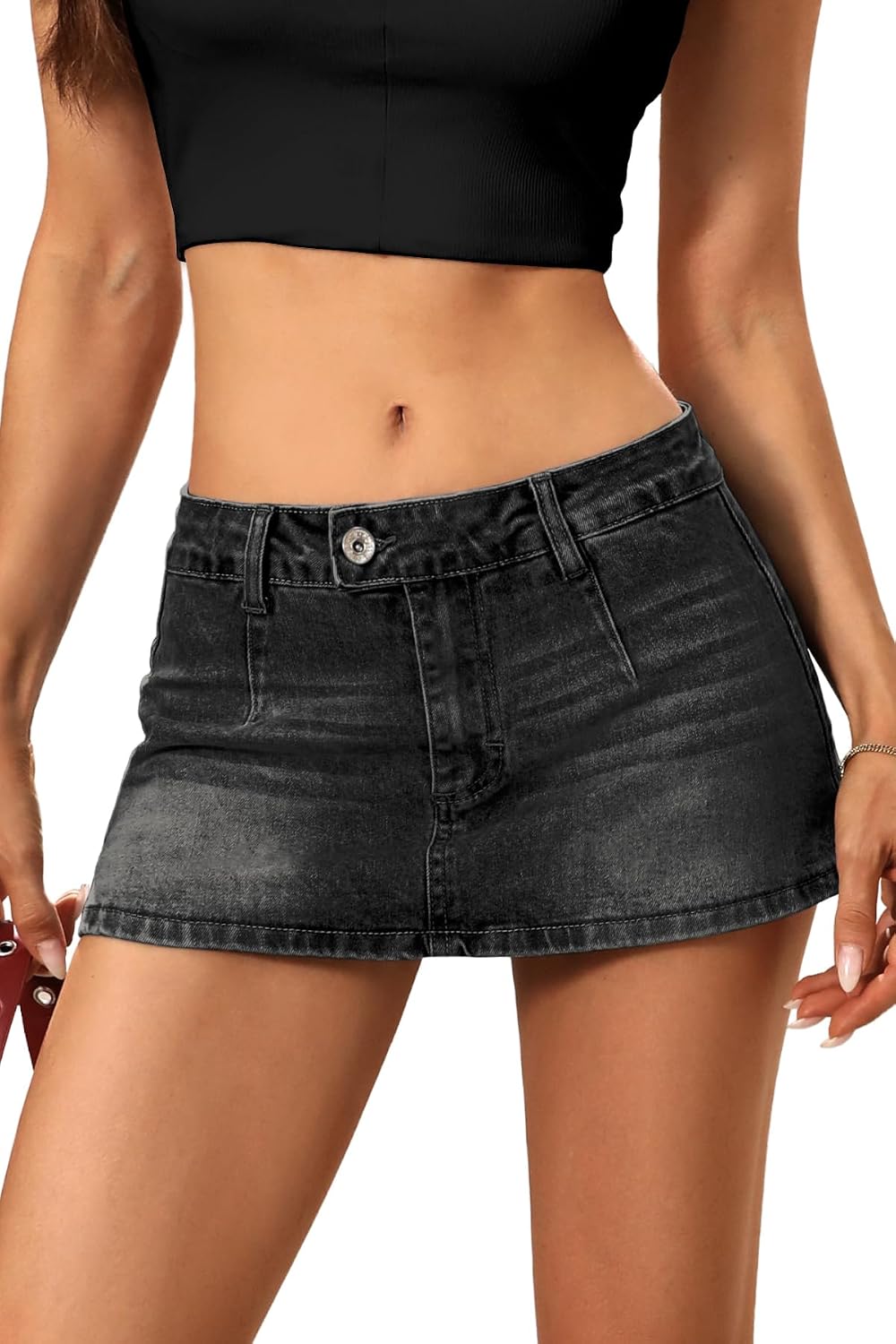 Women's Stretch Denim Mini Skirt – Low-Rise Y2K Style Denim Skort (with Built-in Shorts)