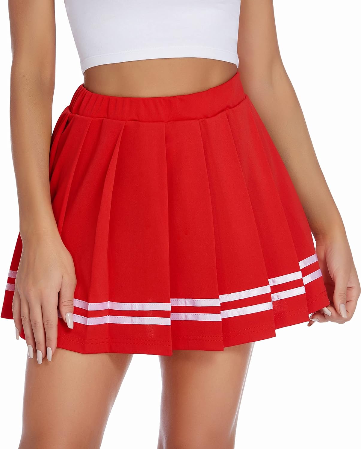 Black Pleated Mini Skirt / Preppy Style Short Skirt / High-Waisted Skater Skirt (Black, Size L)