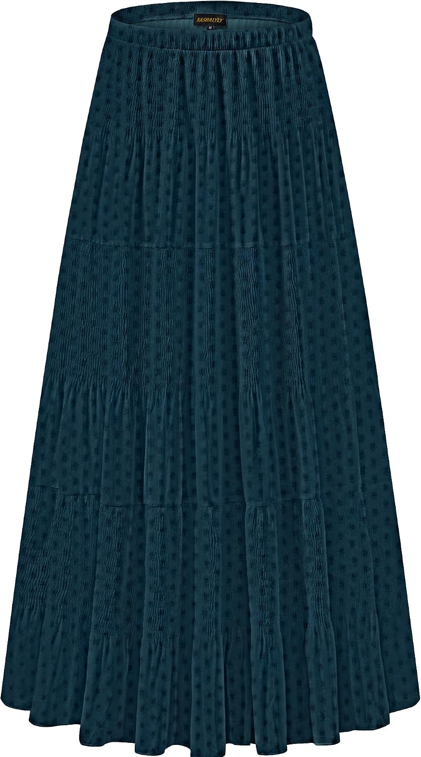 Women's Chiffon High-Waisted Pleated A-Line Maxi Skirt with Elastic Waist (Coffee Floral Print, Size M)