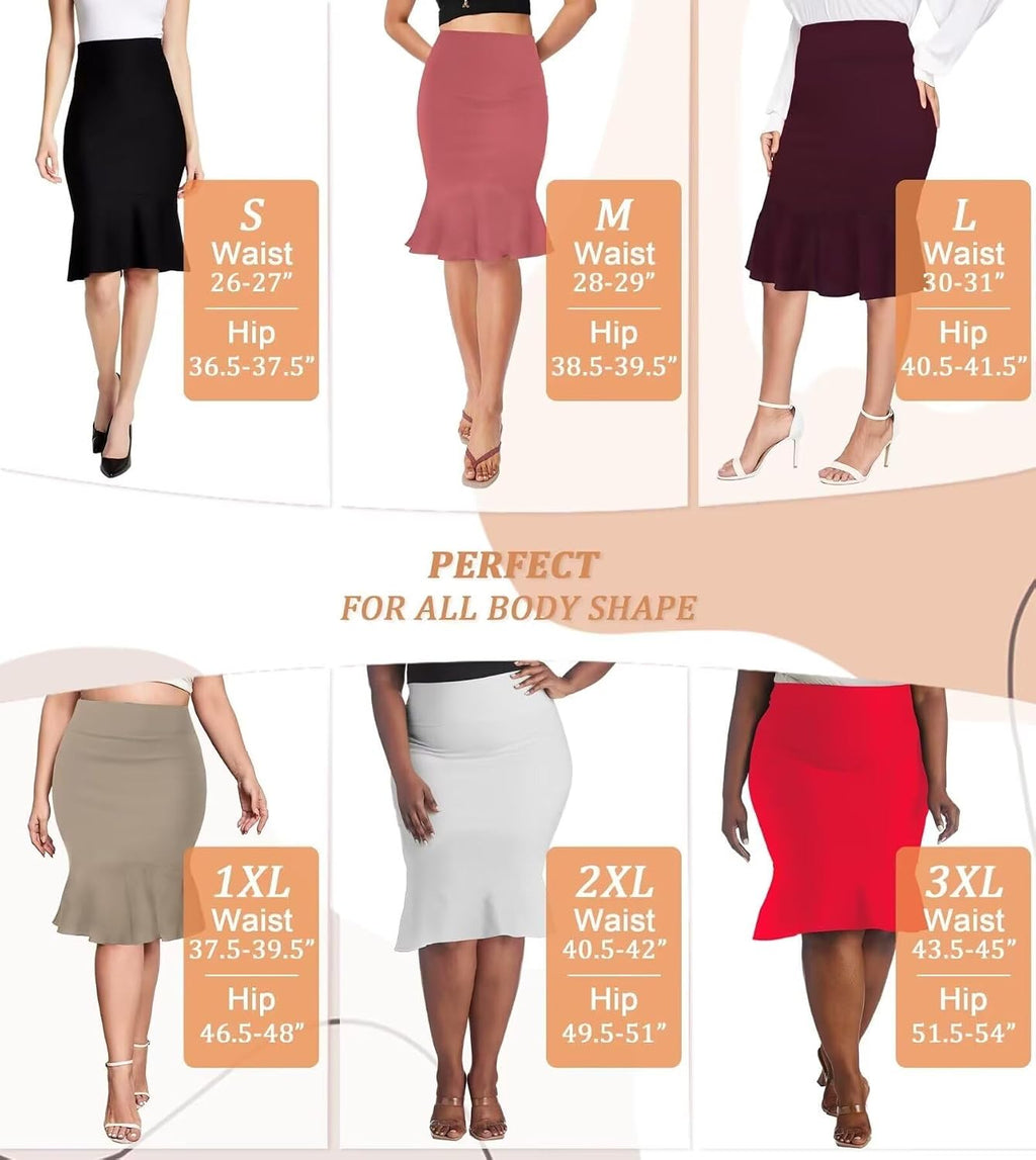 Women's Premium Nylon Stretch Ponte Fishtail Pencil Skirt for the Workplace