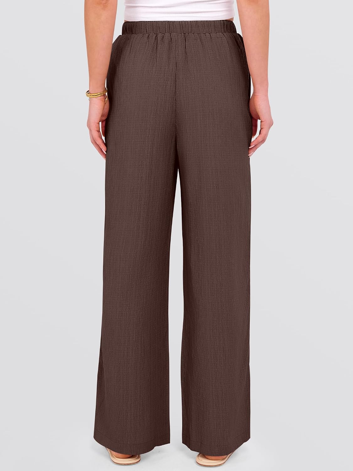 Women's Flowy Wide-Leg Beach Pants (Brown, Size L)