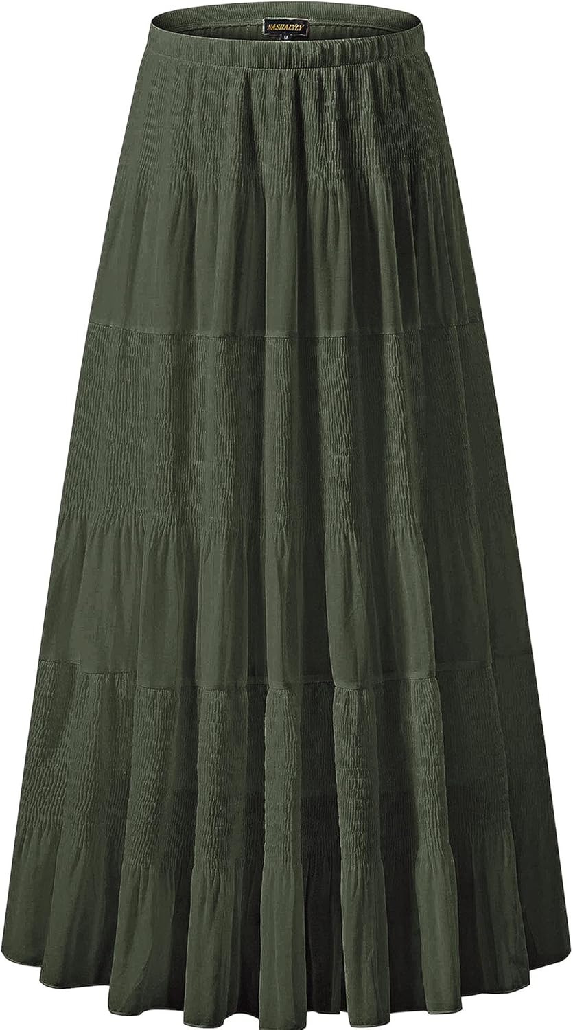 Women's Chiffon High-Waisted Pleated A-Line Maxi Skirt with Elastic Waist (Coffee Floral Print, Size M)