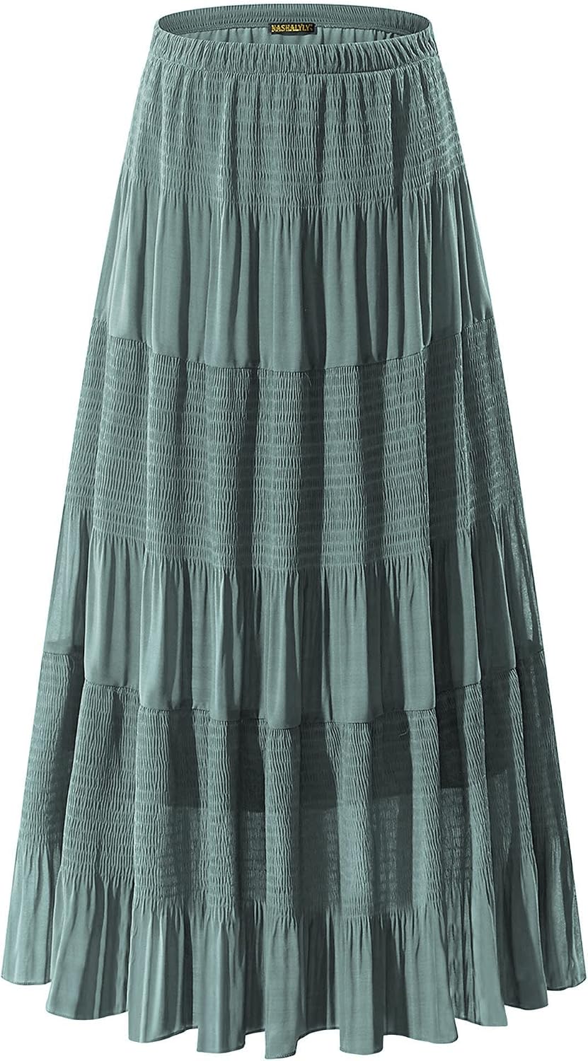 Women's Chiffon High-Waisted Pleated A-Line Maxi Skirt with Elastic Waist (Coffee Floral Print, Size M)