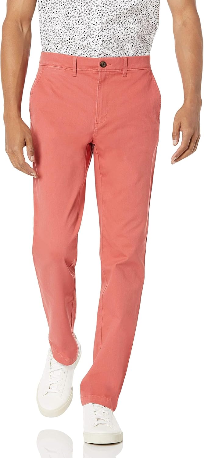 Men's Slim-Fit All-Weather Stretch Casual Chinos (Khaki, Size 34W x 32L)