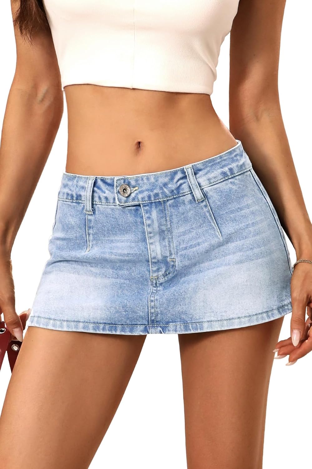 Women's Stretch Denim Mini Skirt – Low-Rise Y2K Style Denim Skort (with Built-in Shorts)
