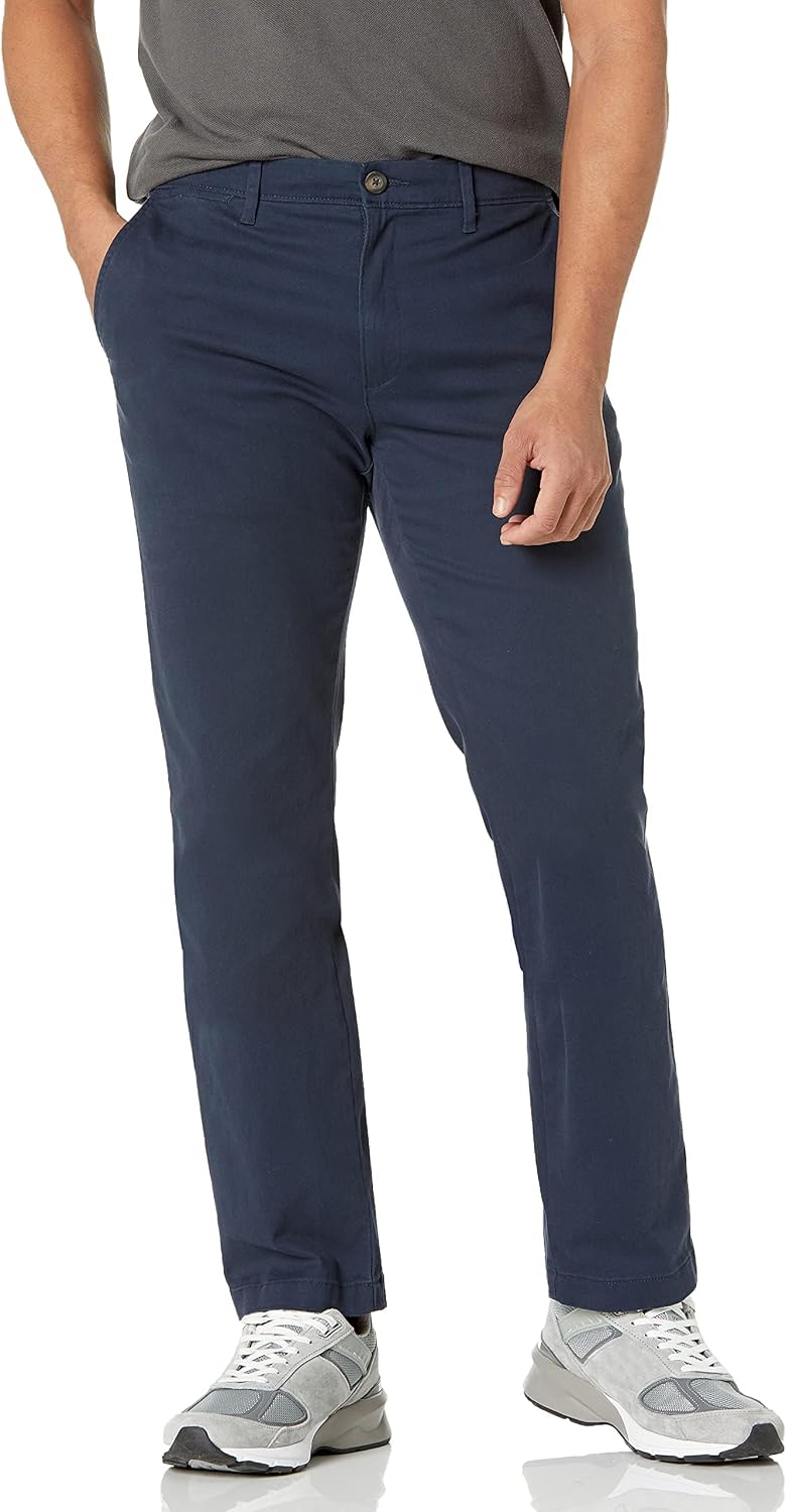 Men's Slim-Fit All-Weather Stretch Casual Chinos (Khaki, Size 34W x 32L)