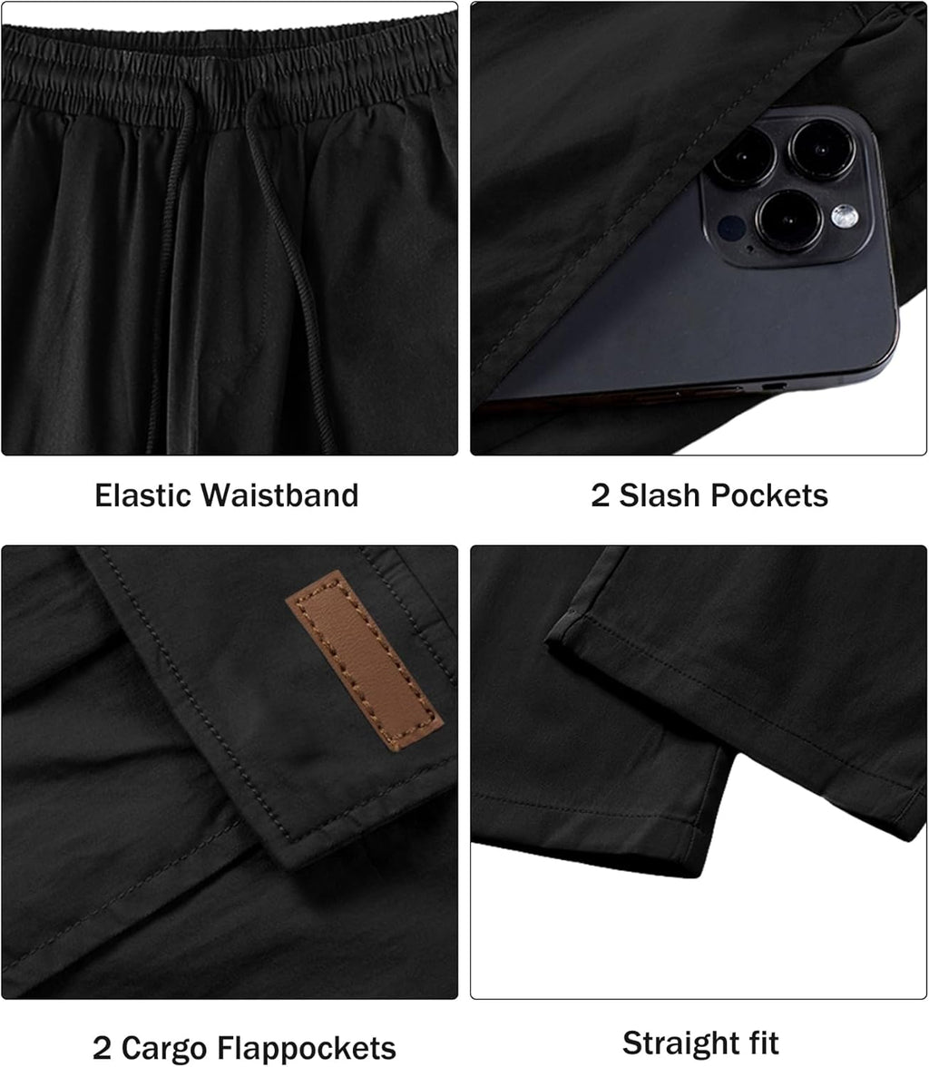 Men's Casual Cargo Pants / Joggers / Stretch Sweatpants (Multi-pocket design, Black)