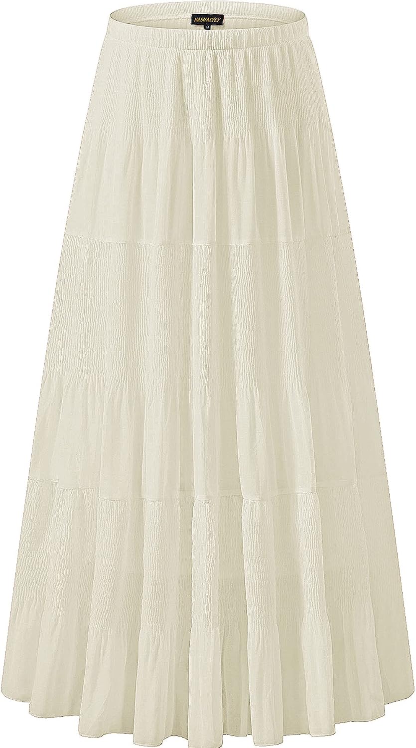 Women's Chiffon High-Waisted Pleated A-Line Maxi Skirt with Elastic Waist (Coffee Floral Print, Size M)