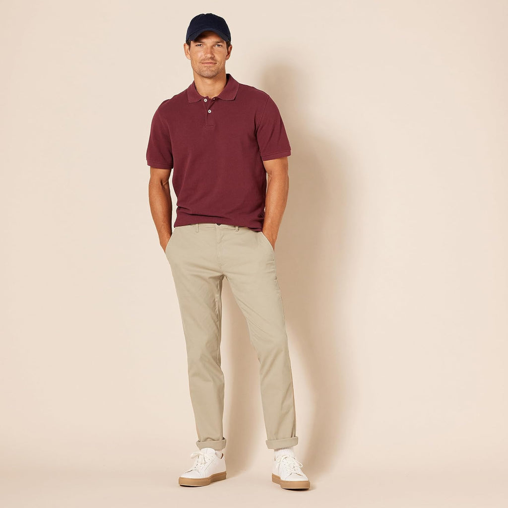 Men's Slim-Fit All-Weather Stretch Casual Chinos (Khaki, Size 34W x 32L)