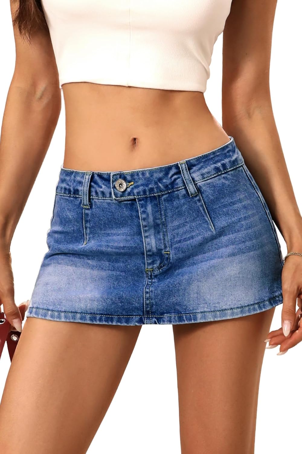 Women's Stretch Denim Mini Skirt – Low-Rise Y2K Style Denim Skort (with Built-in Shorts)