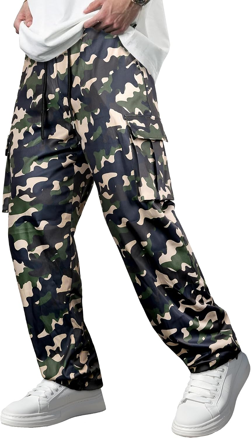 Men's Casual Cargo Pants / Joggers / Stretch Sweatpants (Multi-pocket design, Black)