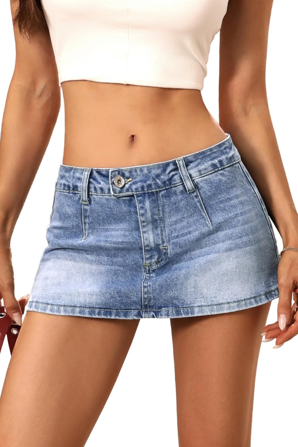 Women's Stretch Denim Mini Skirt – Low-Rise Y2K Style Denim Skort (with Built-in Shorts)